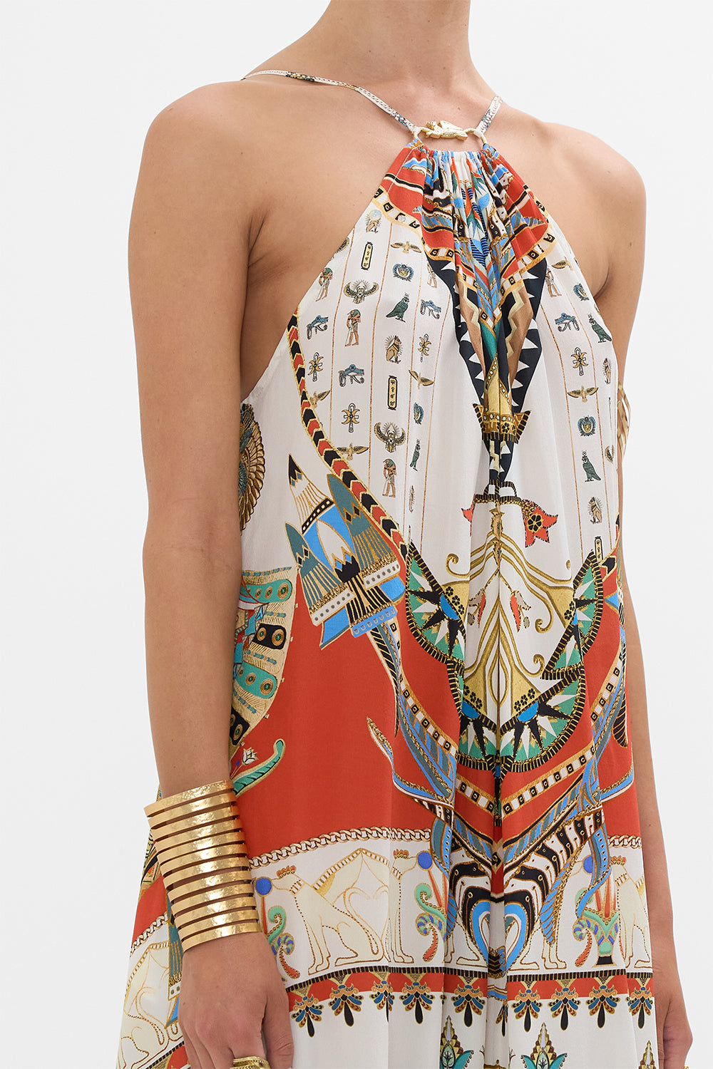 CAMILLA Gather Neck Hardware Maxi Dress in Valley Of The Queens print