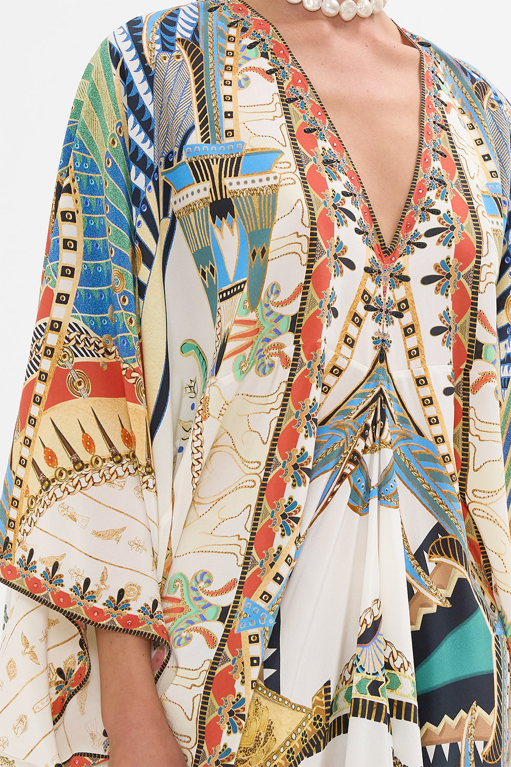 CAMILLA T-Shape Long Kaftan in Valley Of The Queens print