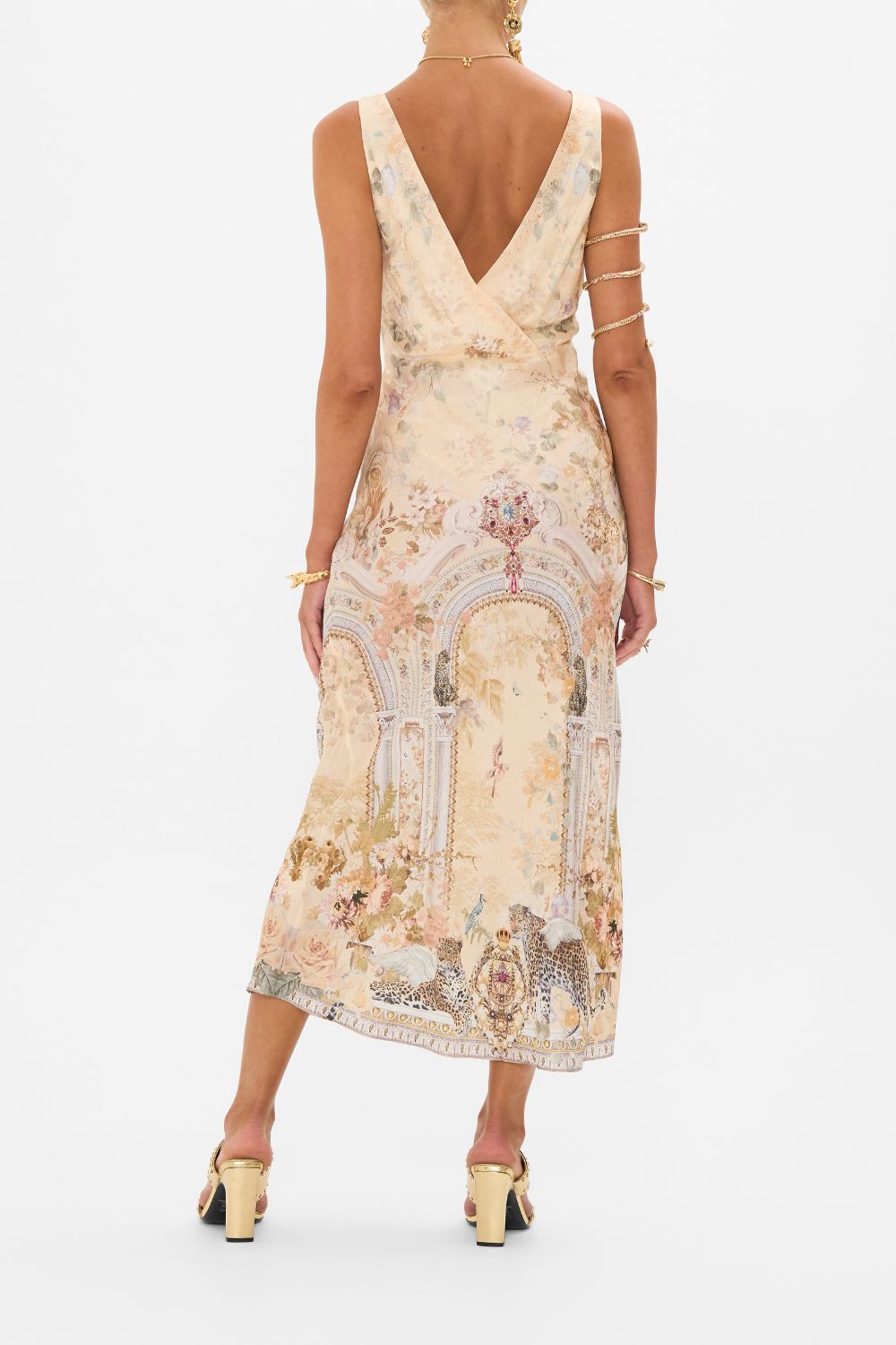 The Adorned In Antiquity V-Neck Jacquard Slip Dress| CAMILLA US