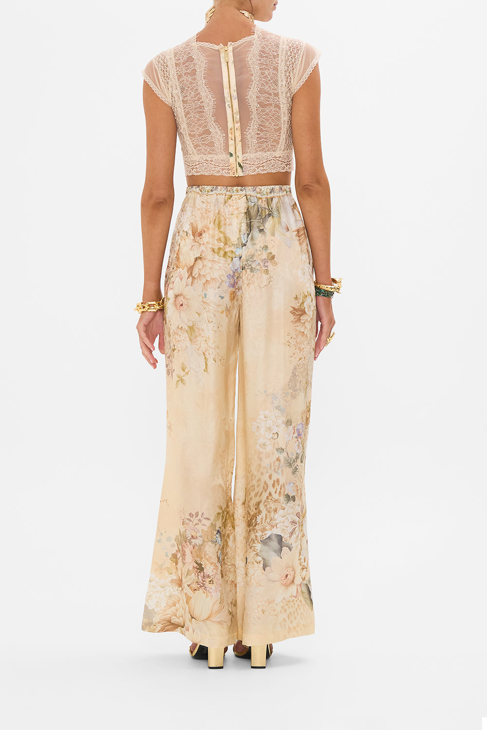 CAMILLA floral lace splice top in Adorned in Antiquity print. 