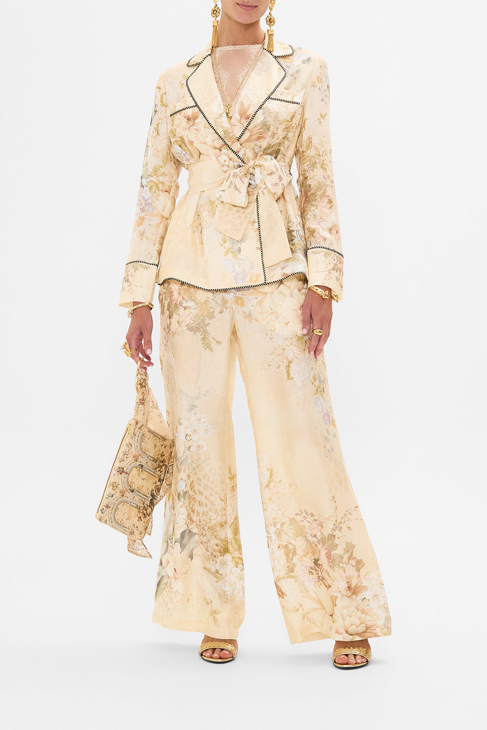 CAMILLA floral lace splice top in Adorned in Antiquity print. 