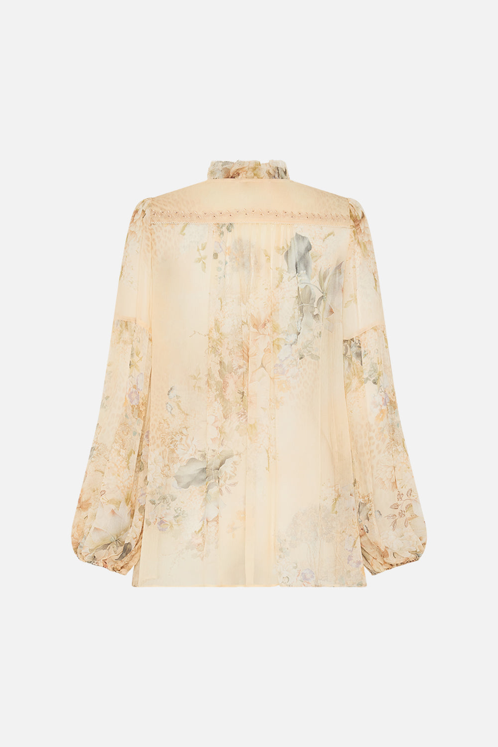 CAMILLA floral frill collared blouse in Adorned in Antiquity print. 
