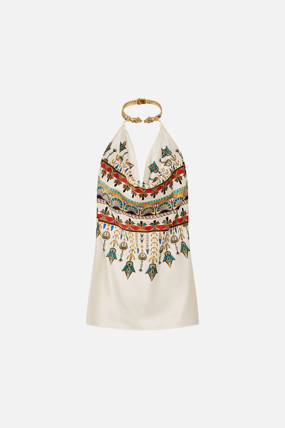 CAMILLA Draped Top with Hardware in Valley Of The Queens print