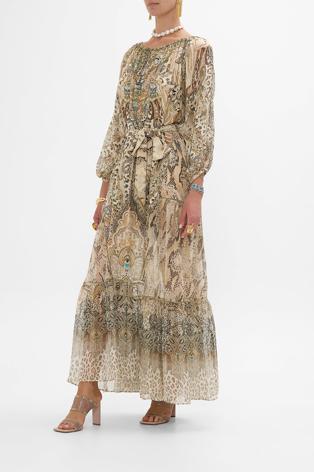 CAMILLA Long Sleeve Oversized Peasant Dress in The Throne Room print