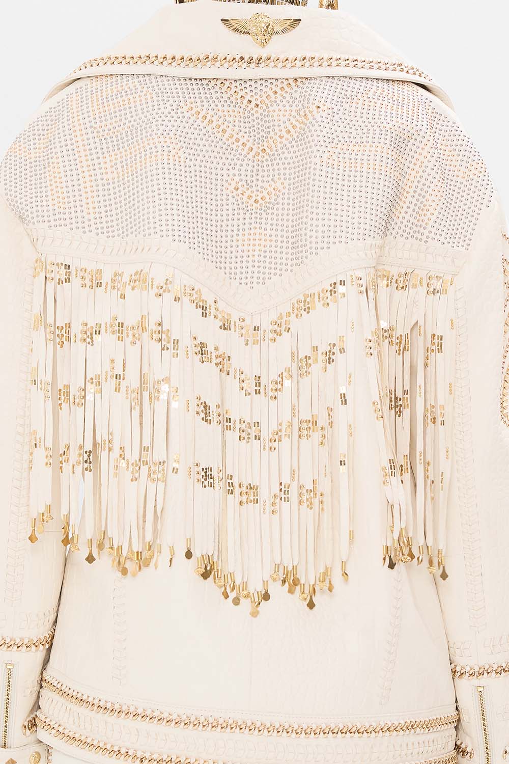 CAMILLA Oversized Leather Biker Jacket in Valley of the Queens print