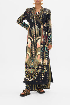 CAMILLA Black/Gold Hand Embellished Cross Over Coat in They Called Her Nefertari print