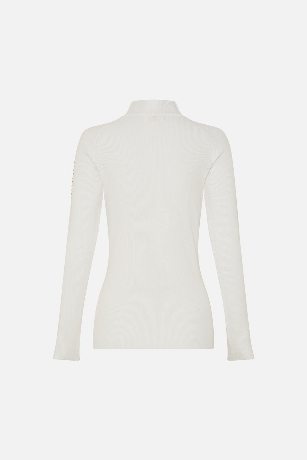 CAMILLA High Neck Knit Top in Valley Of The Queens print. 