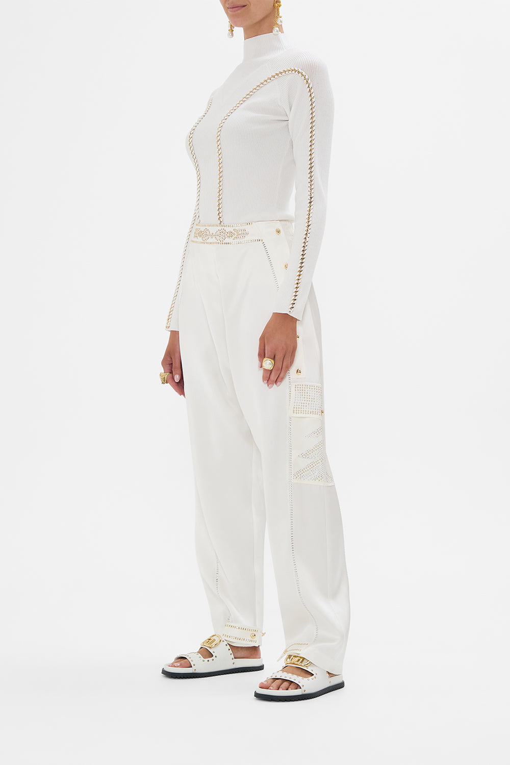 CAMILLA High Neck Knit Top in Valley Of The Queens print. 