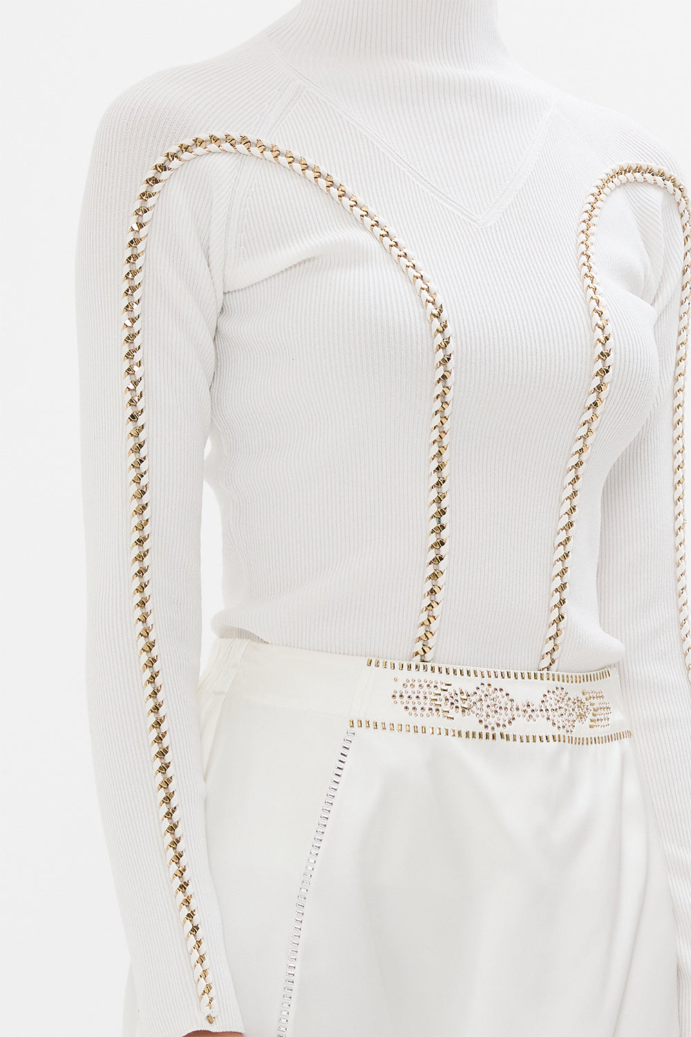 CAMILLA High Neck Knit Top in Valley Of The Queens print. 