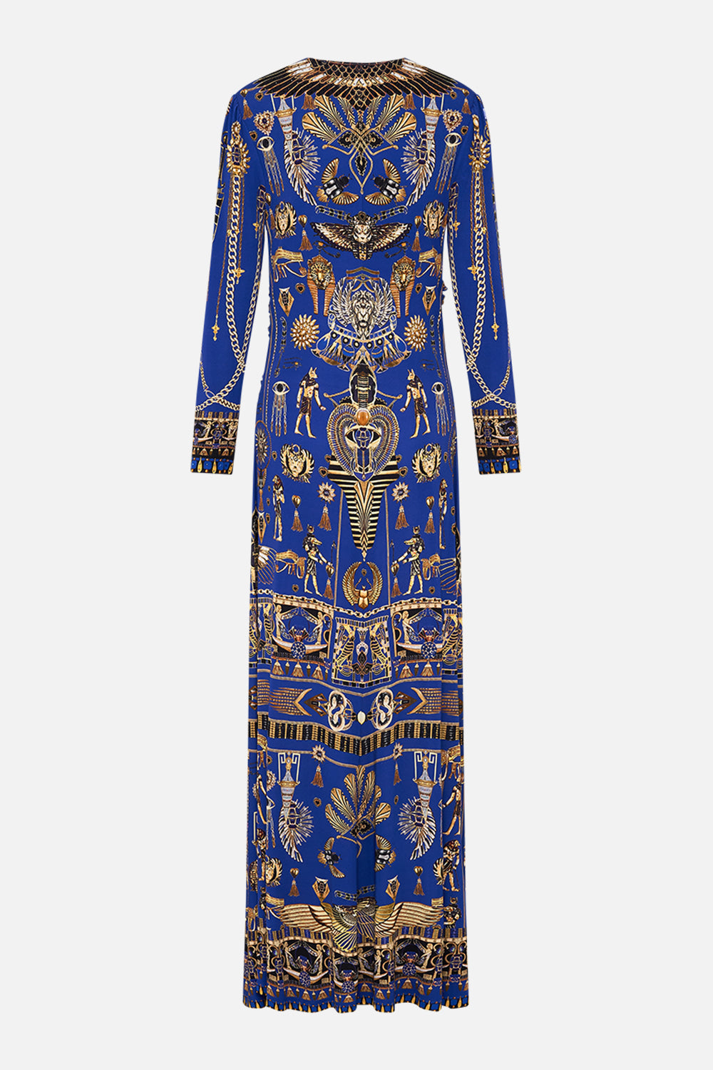 CAMILLA Gathered Jersey Long Dress in My Fair Pharaoh print. 