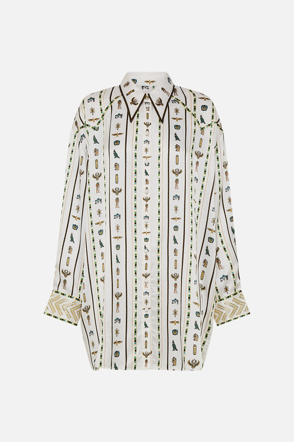 CAMILLA Long Line Shirt with Yoke and Button Detail in Valley Of The Queens print