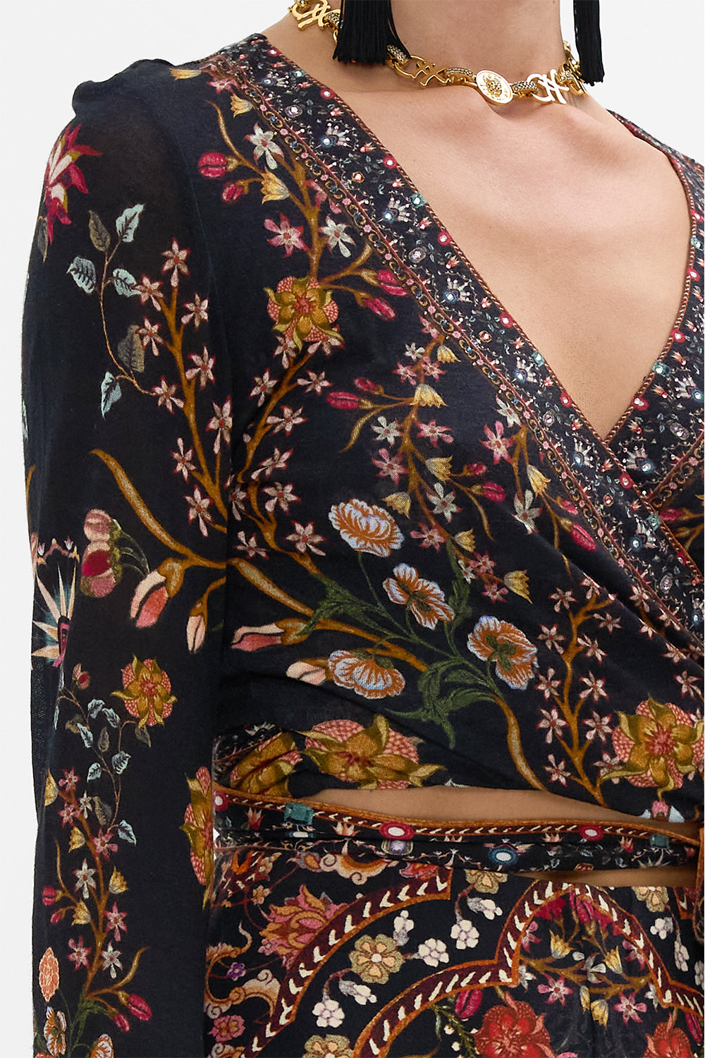 CAMILLA Long Sleeve Wrap Top in Loom to Tomb print