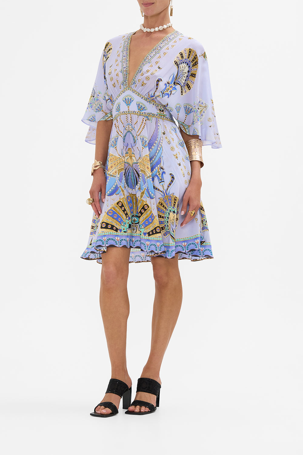 CAMILLA Lilac Short Waisted Dress in Under Scarab Skies print