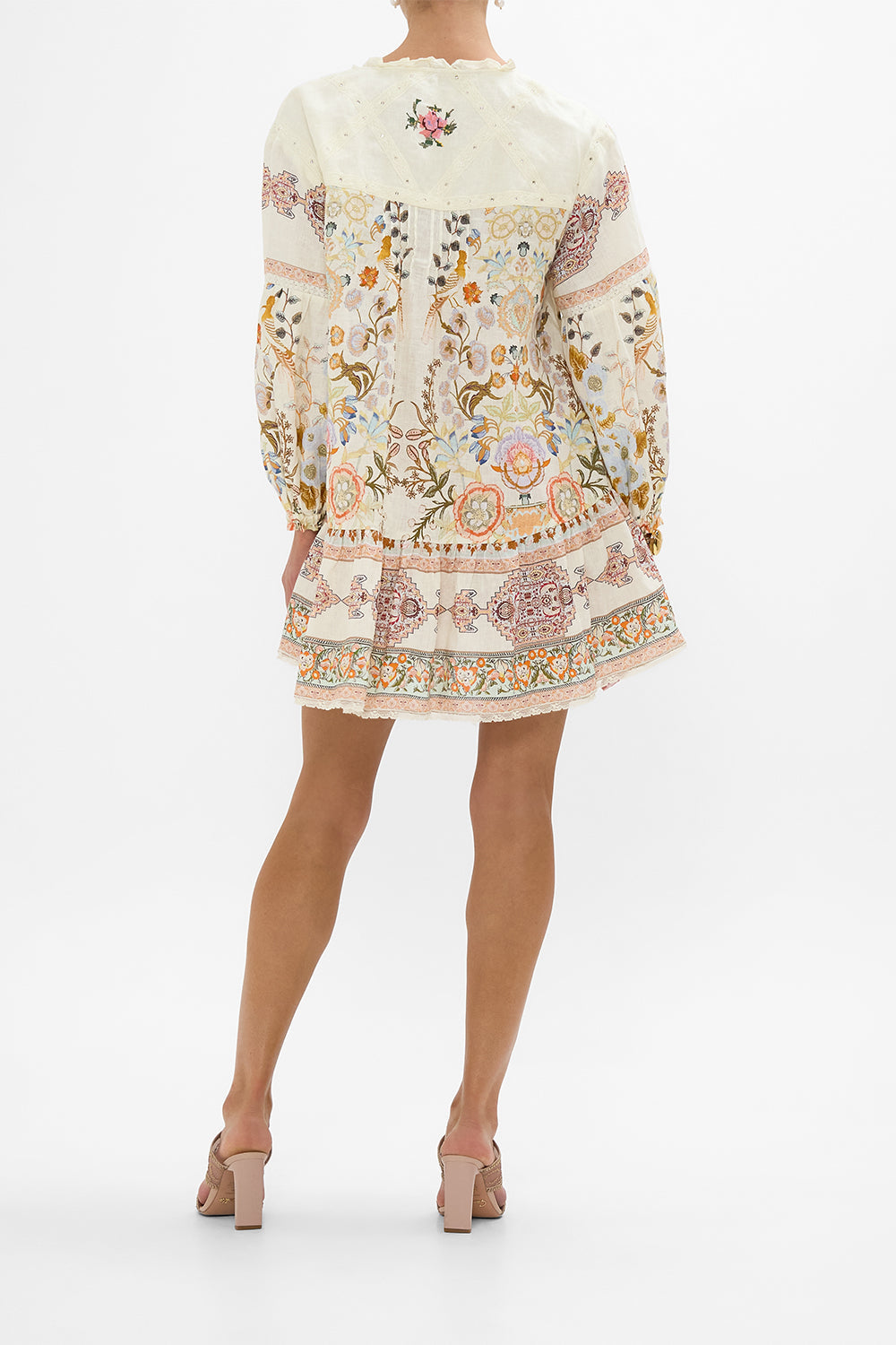 CAMILLA Pintuck Yoke Short Dress in Honour of Heirlooms print