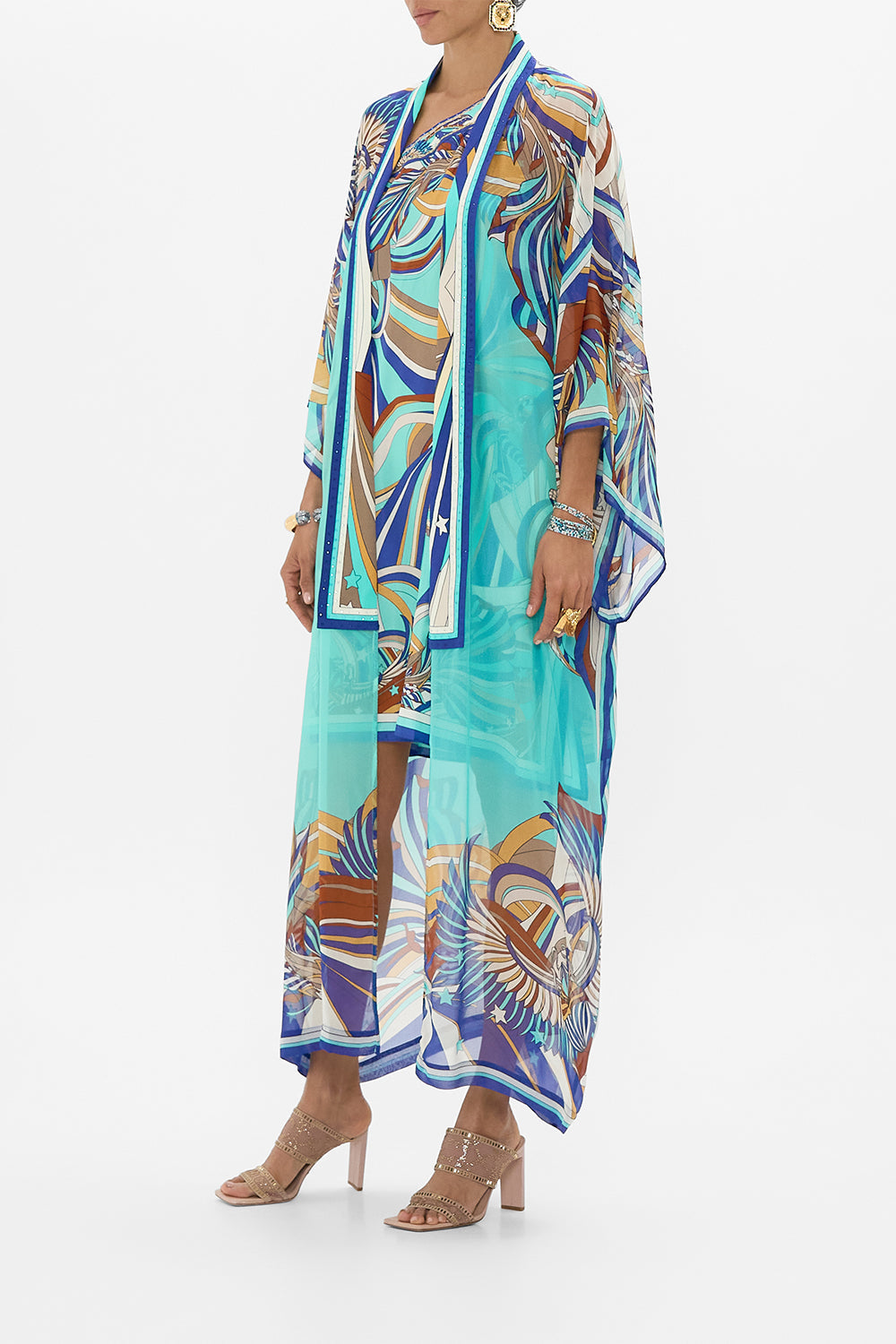 The CAMILLA KIMONO LAYER WITH COLLAR OASIS ORACLE in our  print.