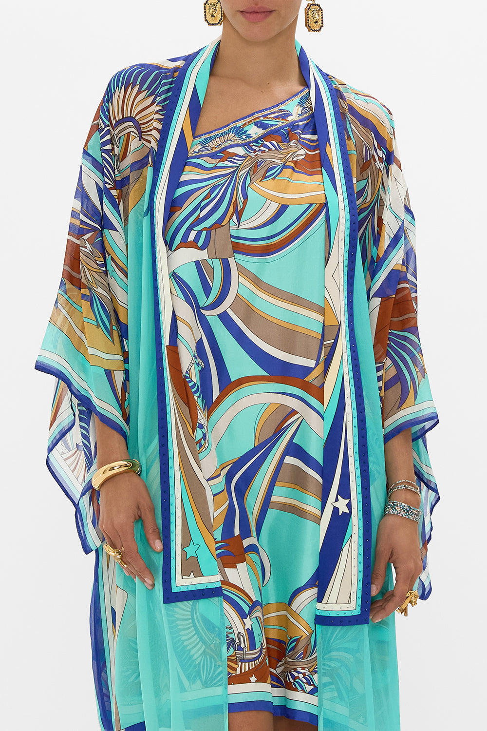 The CAMILLA KIMONO LAYER WITH COLLAR OASIS ORACLE in our  print.