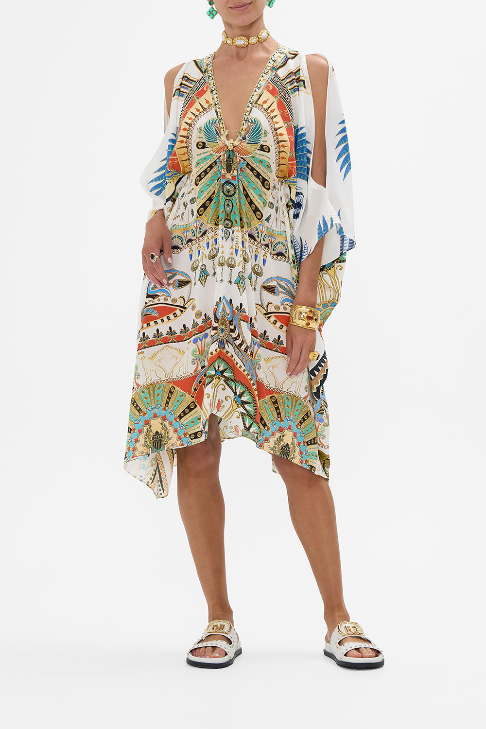 CAMILLA Short Kaftan with Hardware in Valley Of The Queens print
