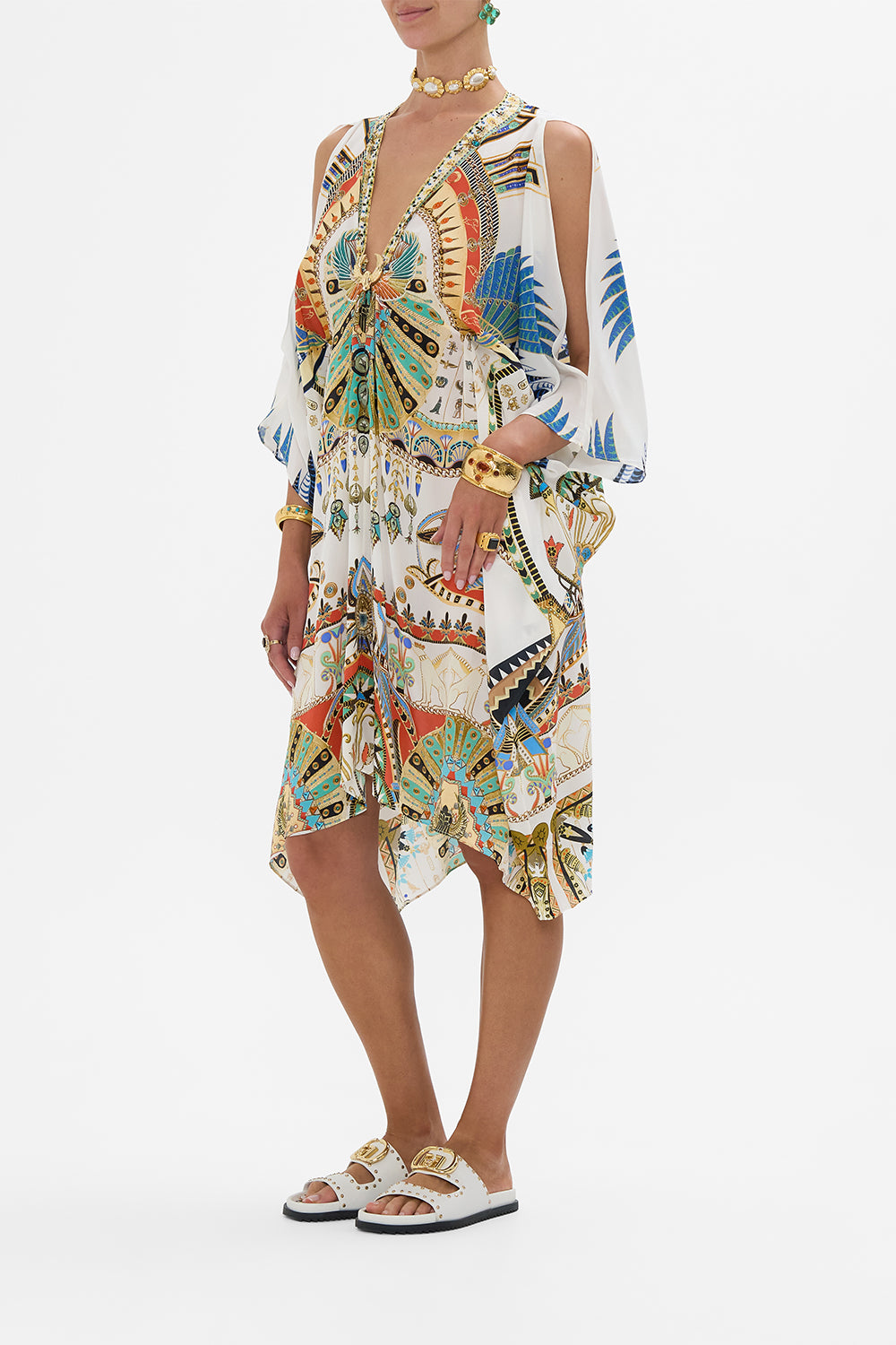 CAMILLA Short Kaftan with Hardware in Valley Of The Queens print