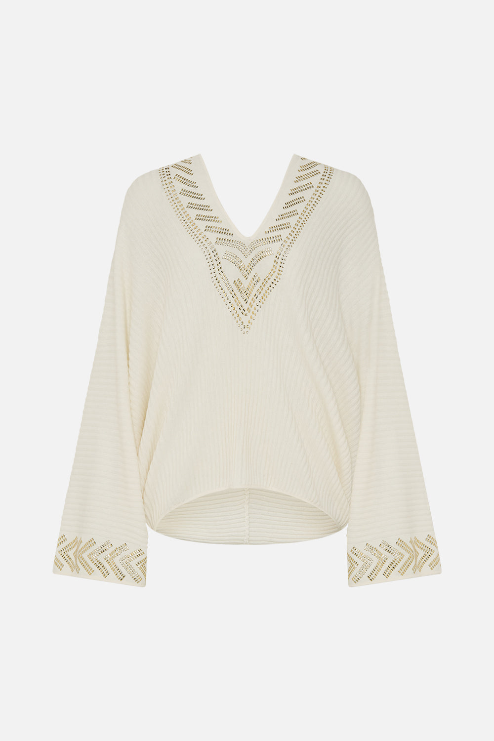 CAMILLA Relaxed V-Neck Knit Top in Valley of the Queens print