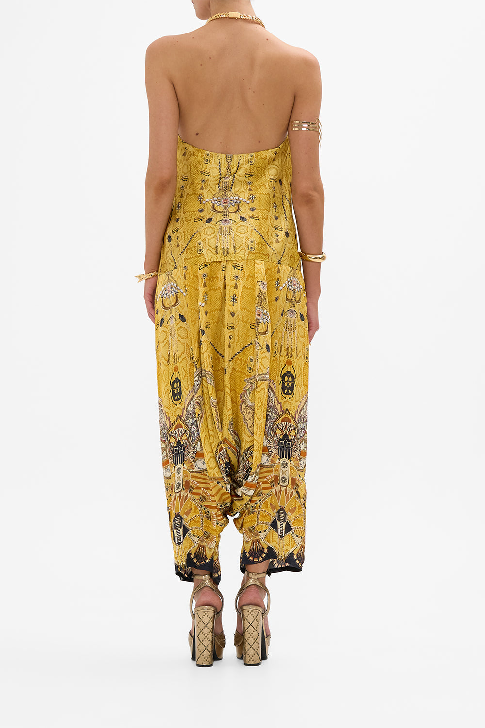 CAMILLA Gold Draped Top with Hardware in Valley of the Kings Print