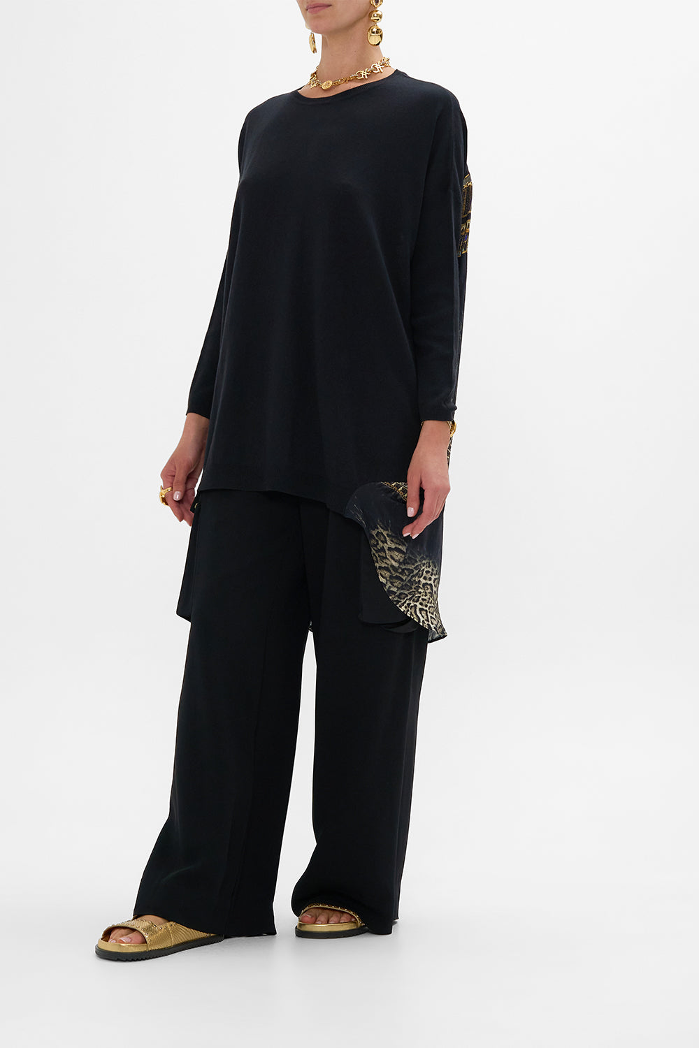 CAMILLA Black Long Sleeve Jumper With Print in Cat Worship print. 