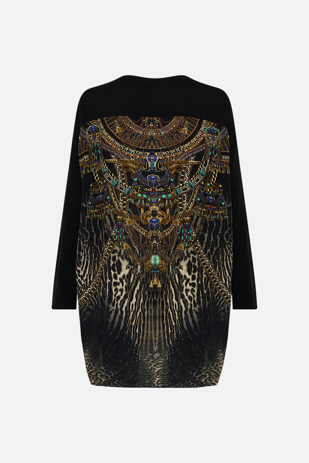 CAMILLA Black Long Sleeve Jumper With Print in Cat Worship print. 