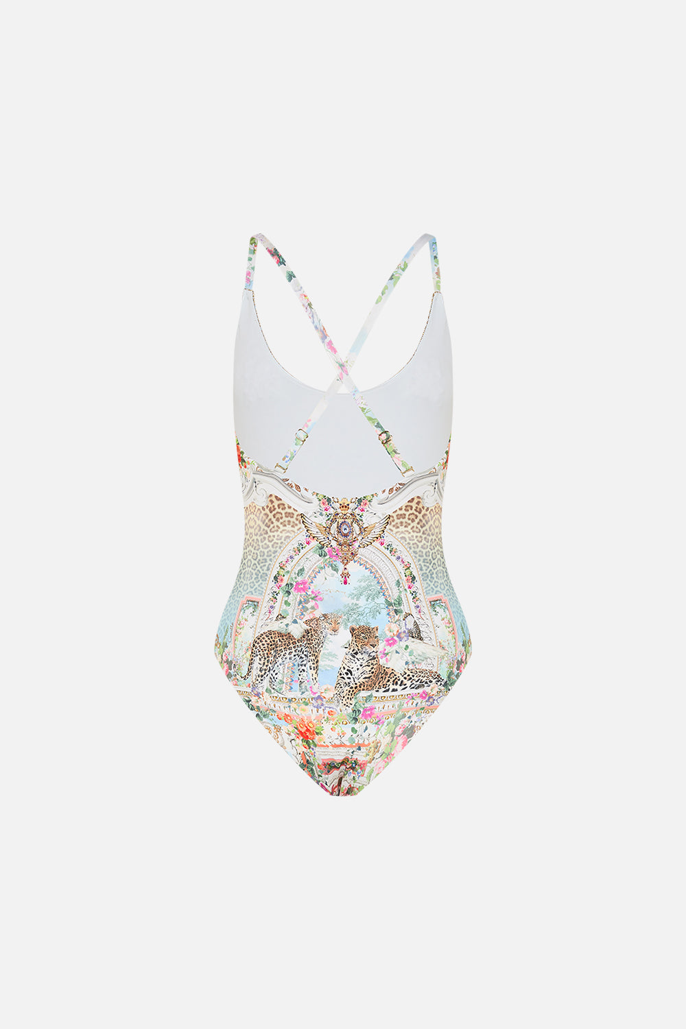 CAMILLA Floral Scoop Neck One Piece With Buttons in We Always Have Alexandria Print. 