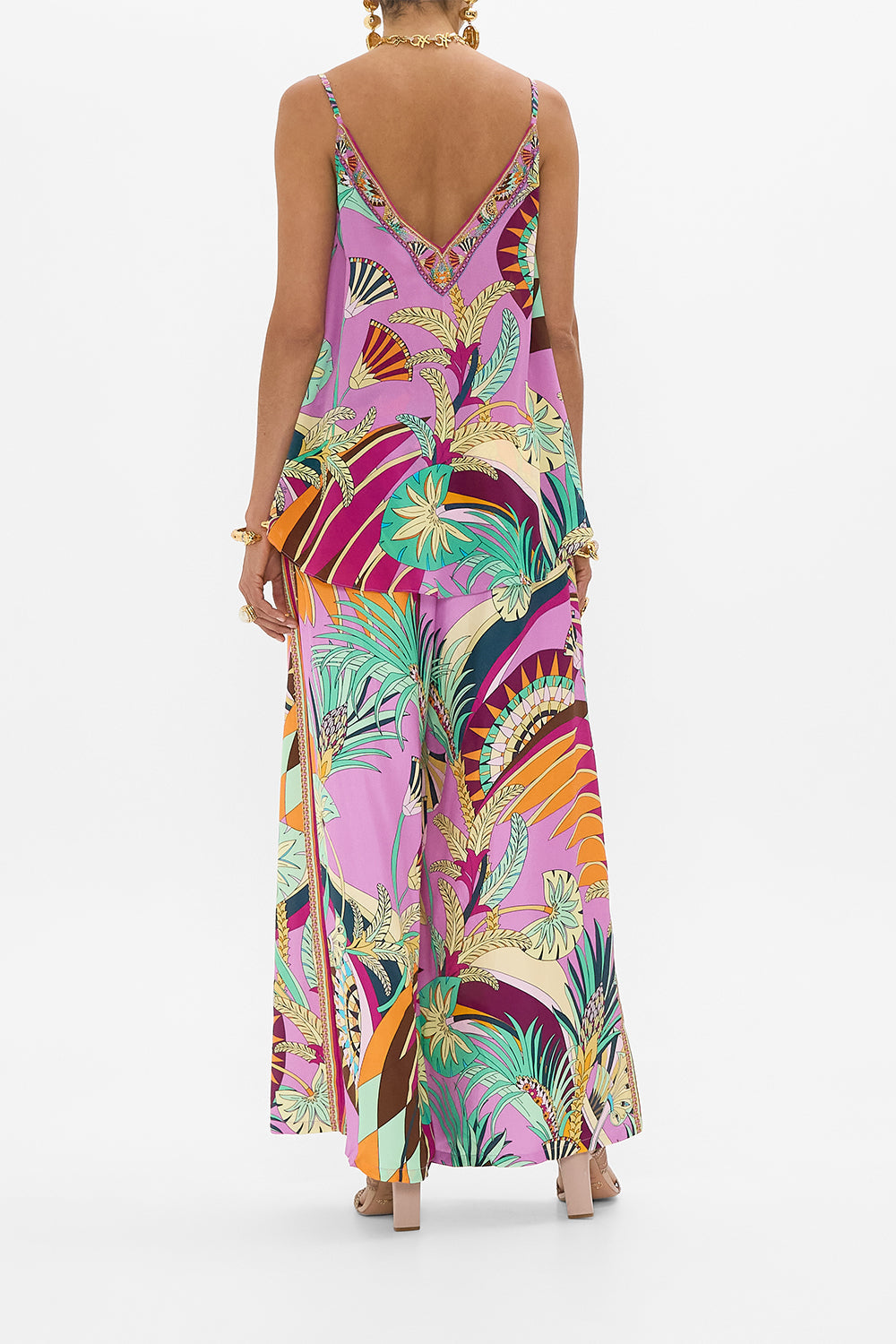 The CAMILLA TUCK FRONT PANT GIZA GODDESS in our  print.