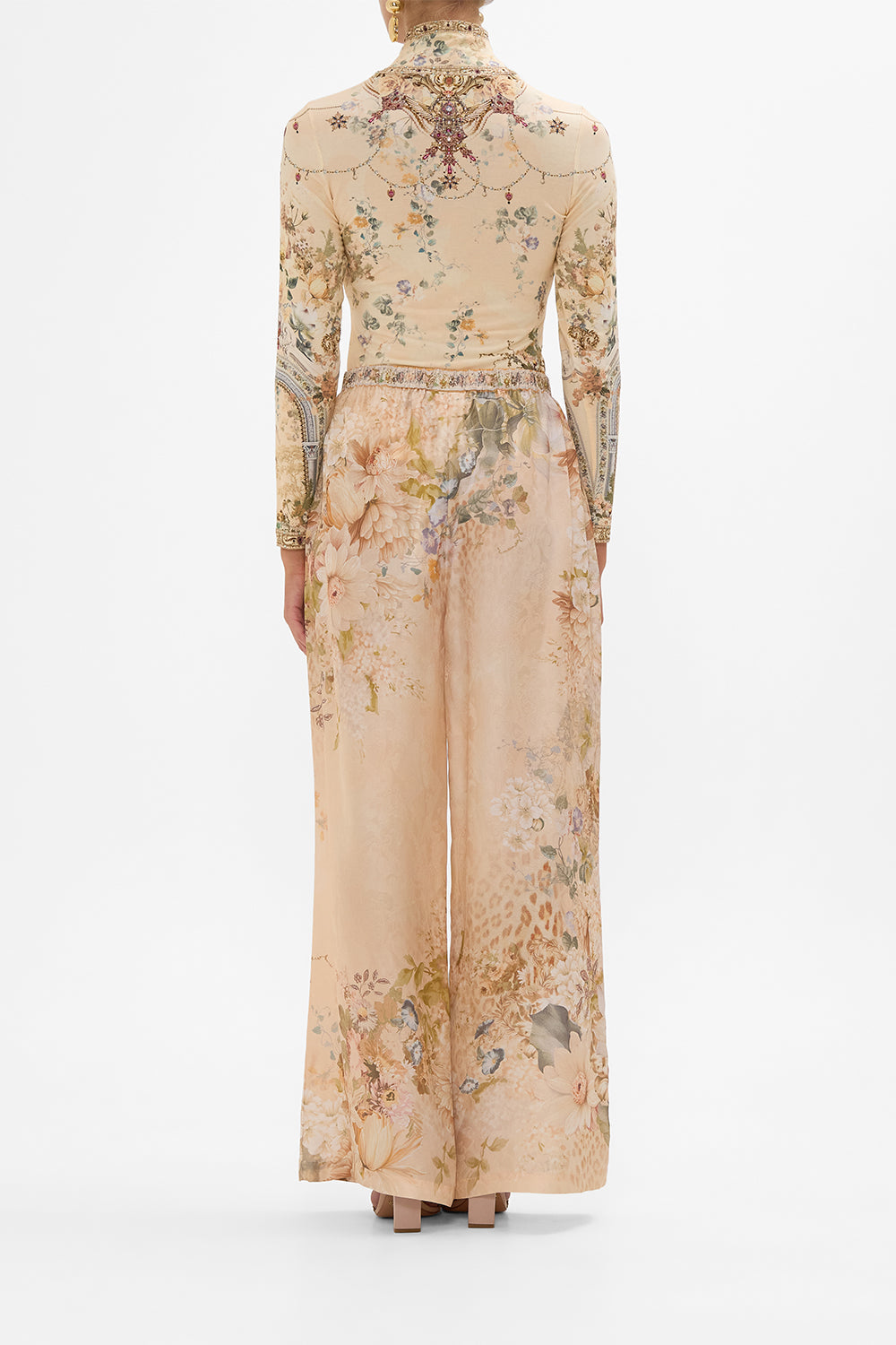 CAMILLA floral jersey turtleneck in Adorned in Antiquity print. 