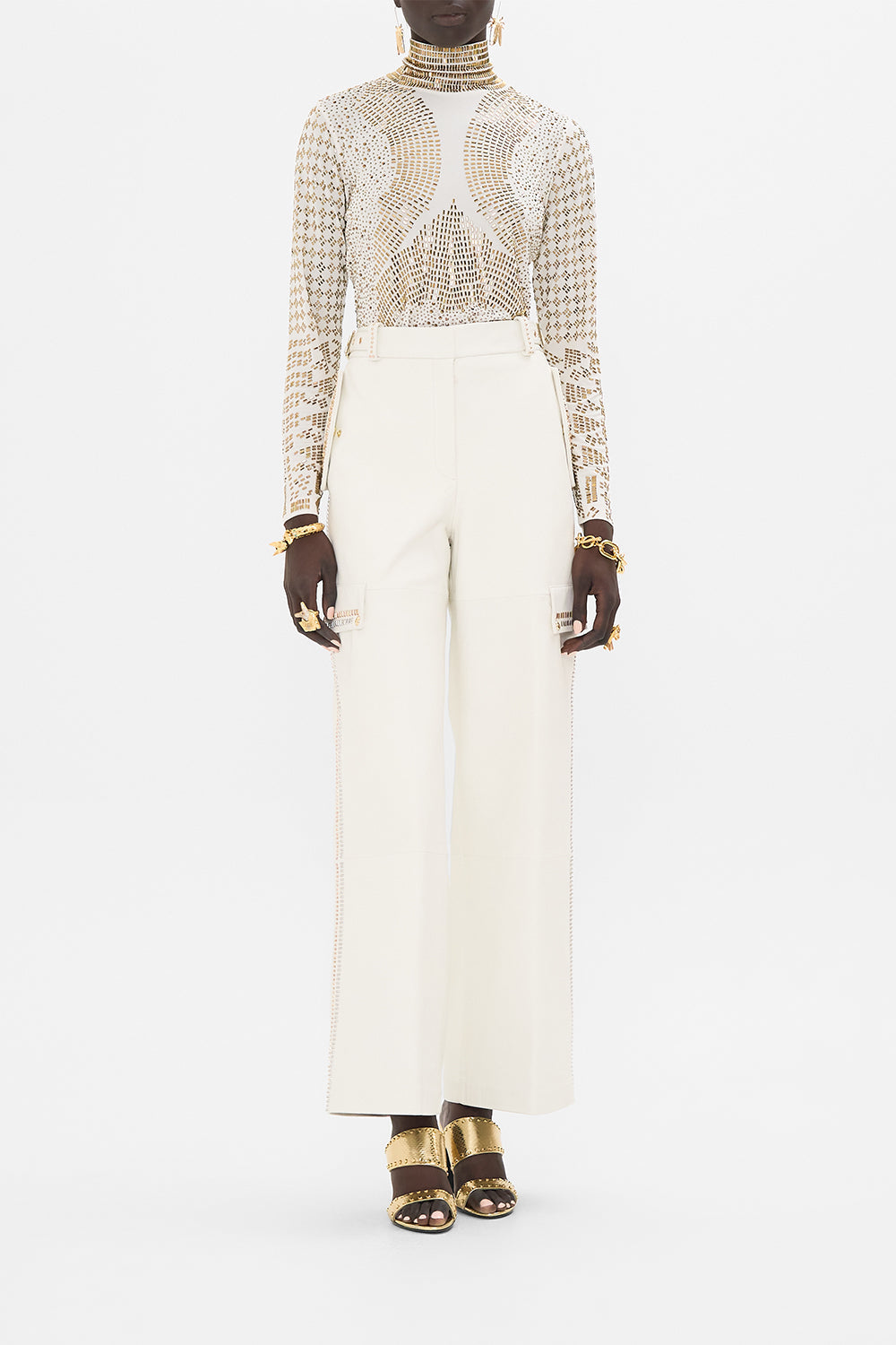 CAMILLA Hotfix Turtle Neck with Buttons in Valley of the Queens print