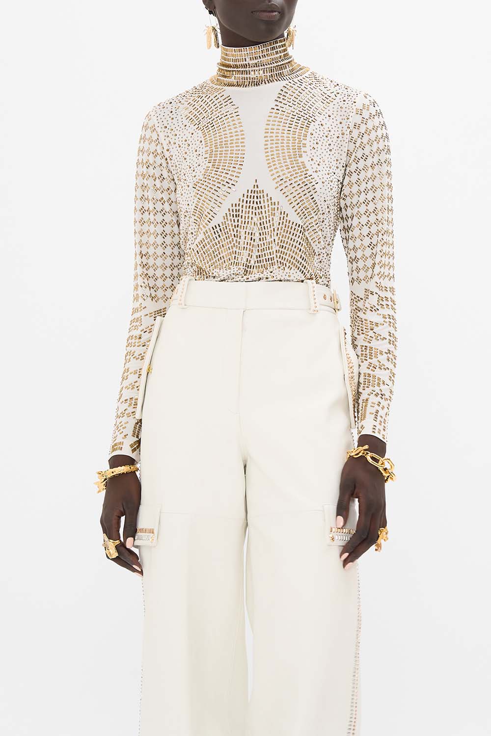 CAMILLA Hotfix Turtle Neck with Buttons in Valley of the Queens print