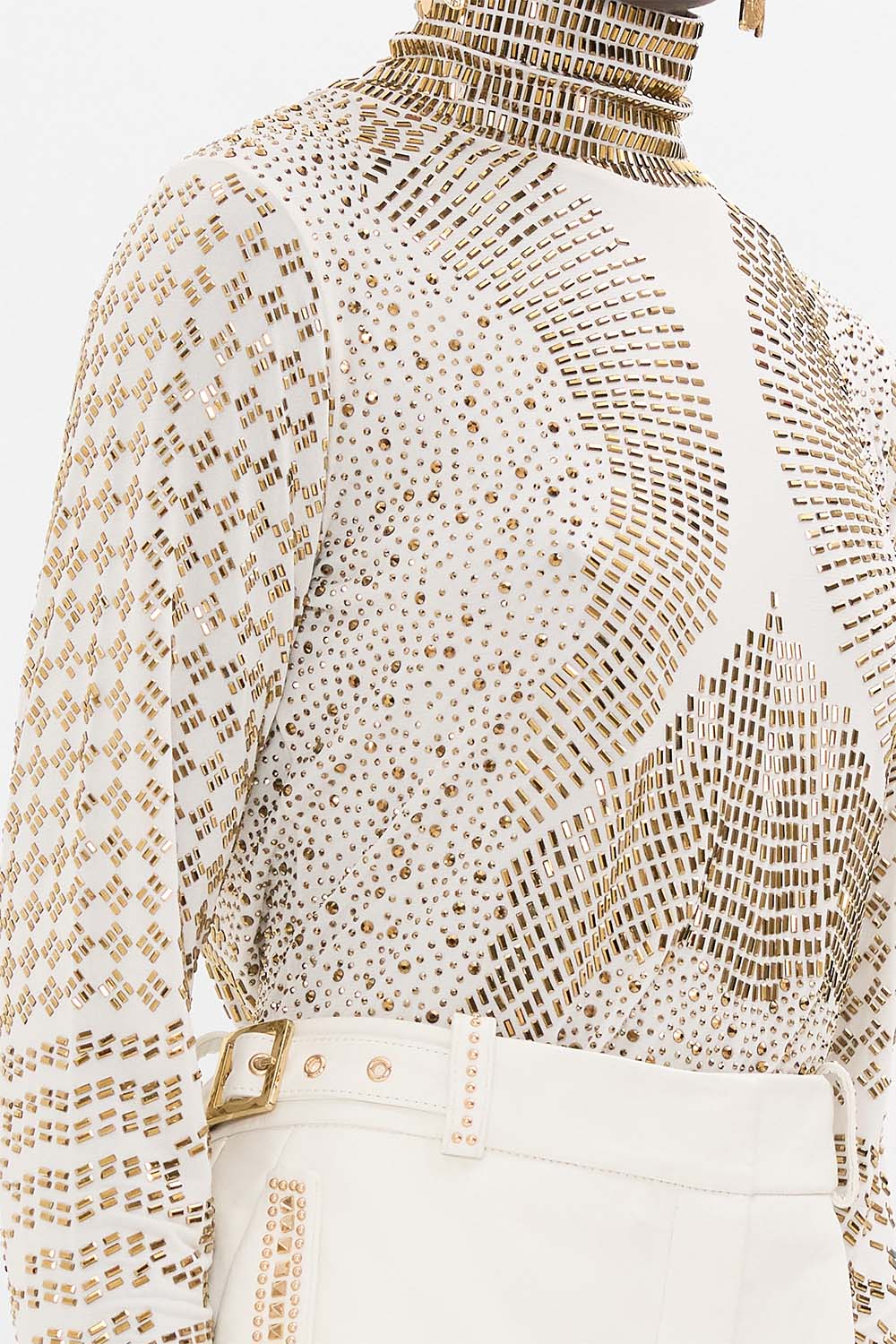 CAMILLA Hotfix Turtle Neck with Buttons in Valley of the Queens print