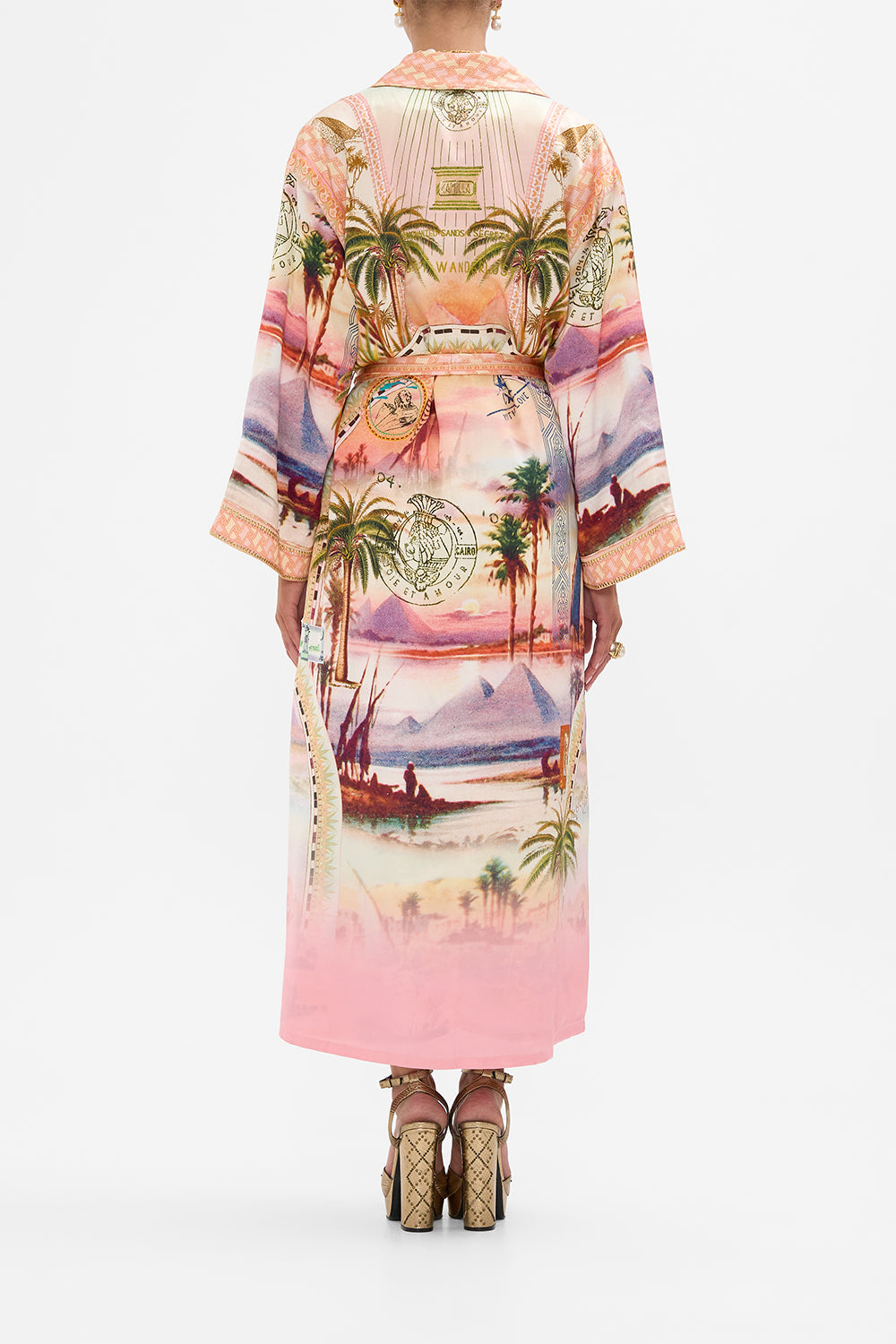 CAMILLA long robe with flared sleeve Milla's Got Mail print. 