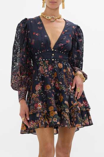 Tiled In Time Button Front Frill Dress