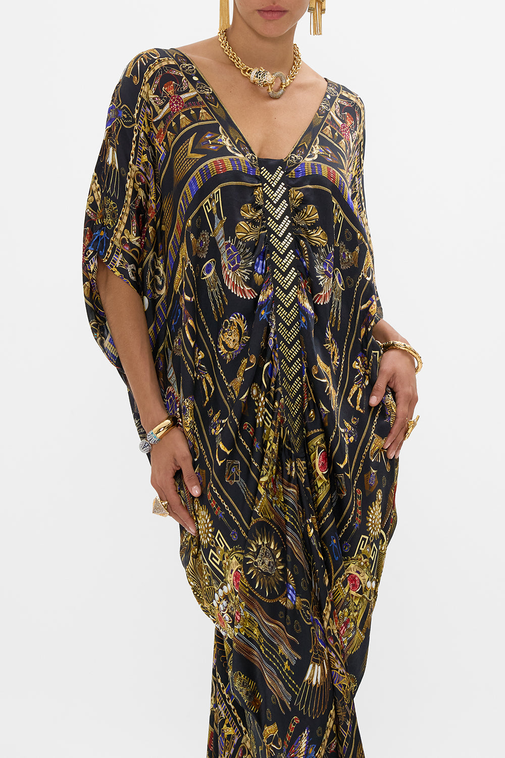 CAMILLA Kaftan With Front Tab Detail in Cartouche Kingdrom print. 