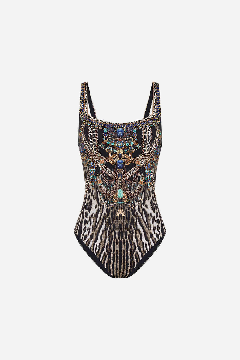 CAMILLA Underwire Square Neck One Piece in Cat Worship print. 