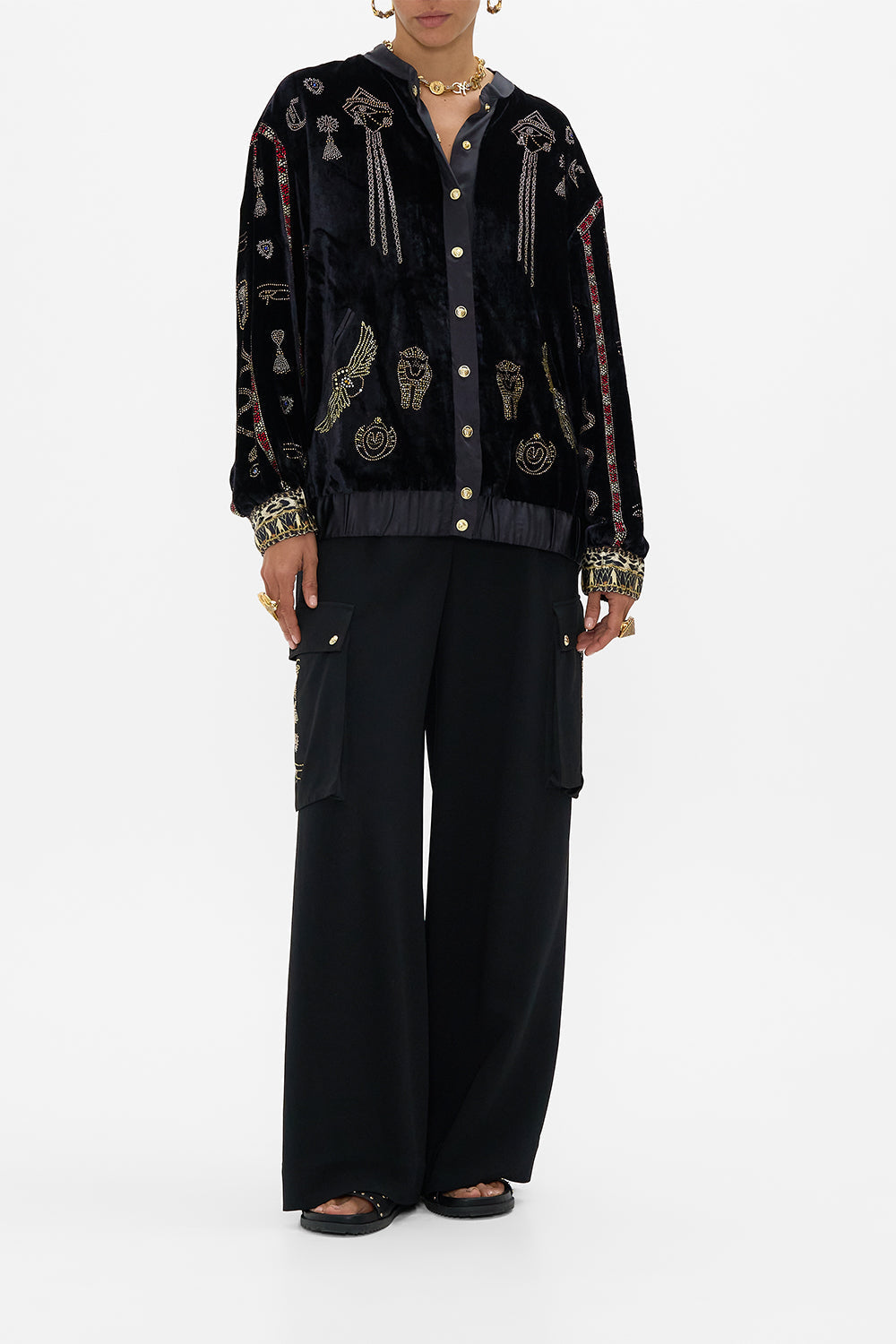 The Cat Worship Velvet Longline Varsity Jacket CAMILLA US CAMILLA