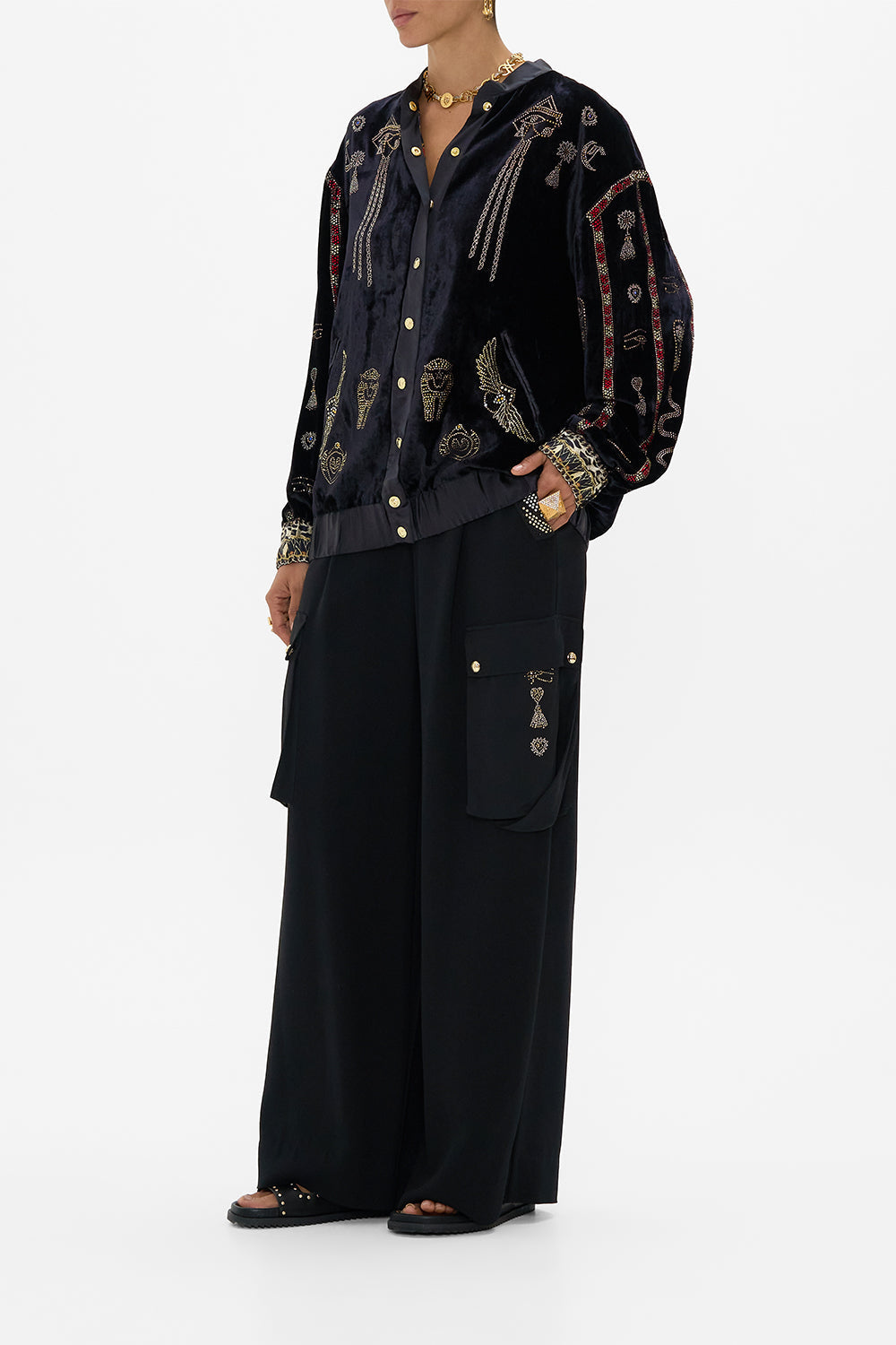 The Cat Worship Velvet Longline Varsity Jacket CAMILLA US CAMILLA