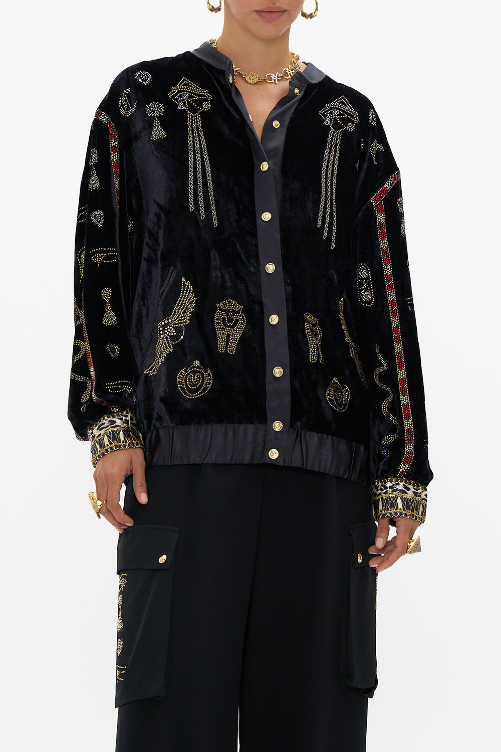 The Cat Worship Velvet Longline Varsity Jacket CAMILLA US CAMILLA