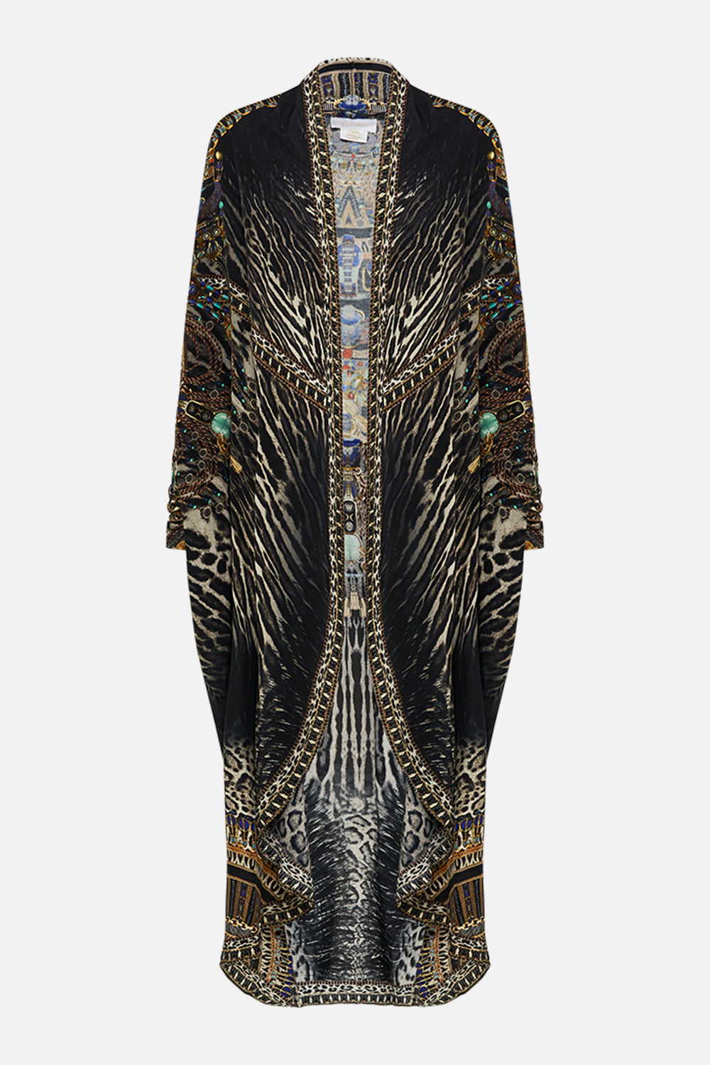 CAMILLA in Long Casual Jacket With Pockets in Cat Worship print. 