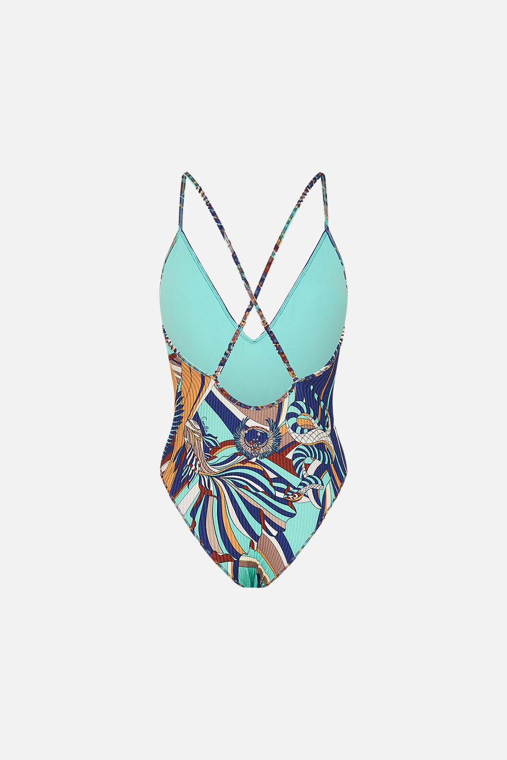 CAMILLA V Neck One Piece With Multicolour Stitching in Oasis Oracle print. 