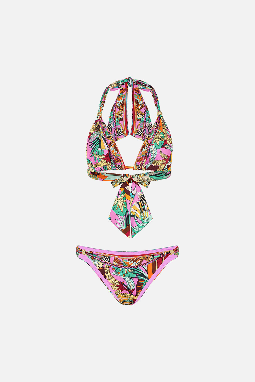 CAMILLA Soft Tie Bikini With Trim Giza Goddess print. 