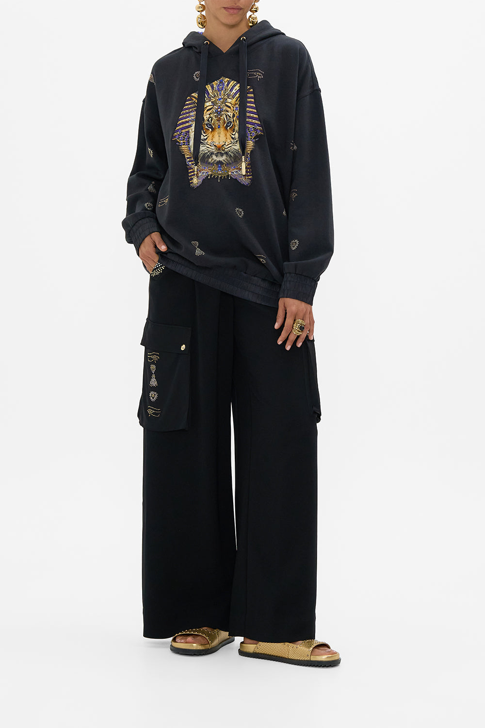 CAMILLA Silk Band Oversized Hoodie with Pockets in My Fair Pharaoh print. 