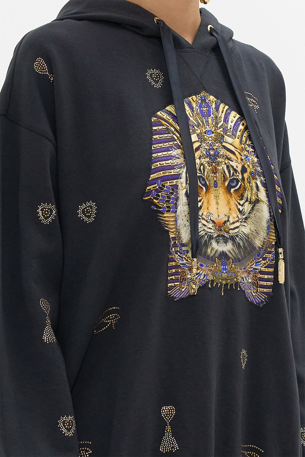 CAMILLA Silk Band Oversized Hoodie with Pockets in My Fair Pharaoh print. 