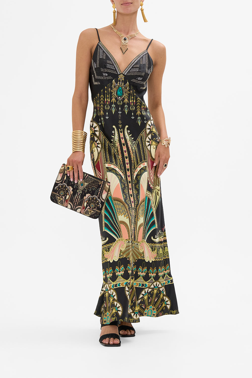 CAMILLA Small Canvas Clutch in They Called Her Nefertari print