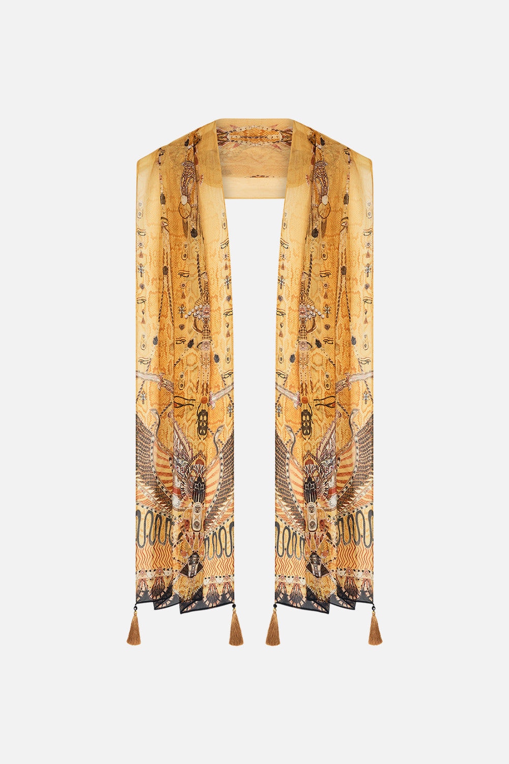 CAMILLA Gold Long Scarf in Valley of the Kings Print