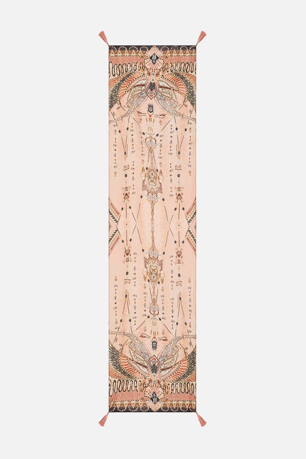 CAMILLA Gold Long Scarf in Kingdom of Hieroglyphs Print