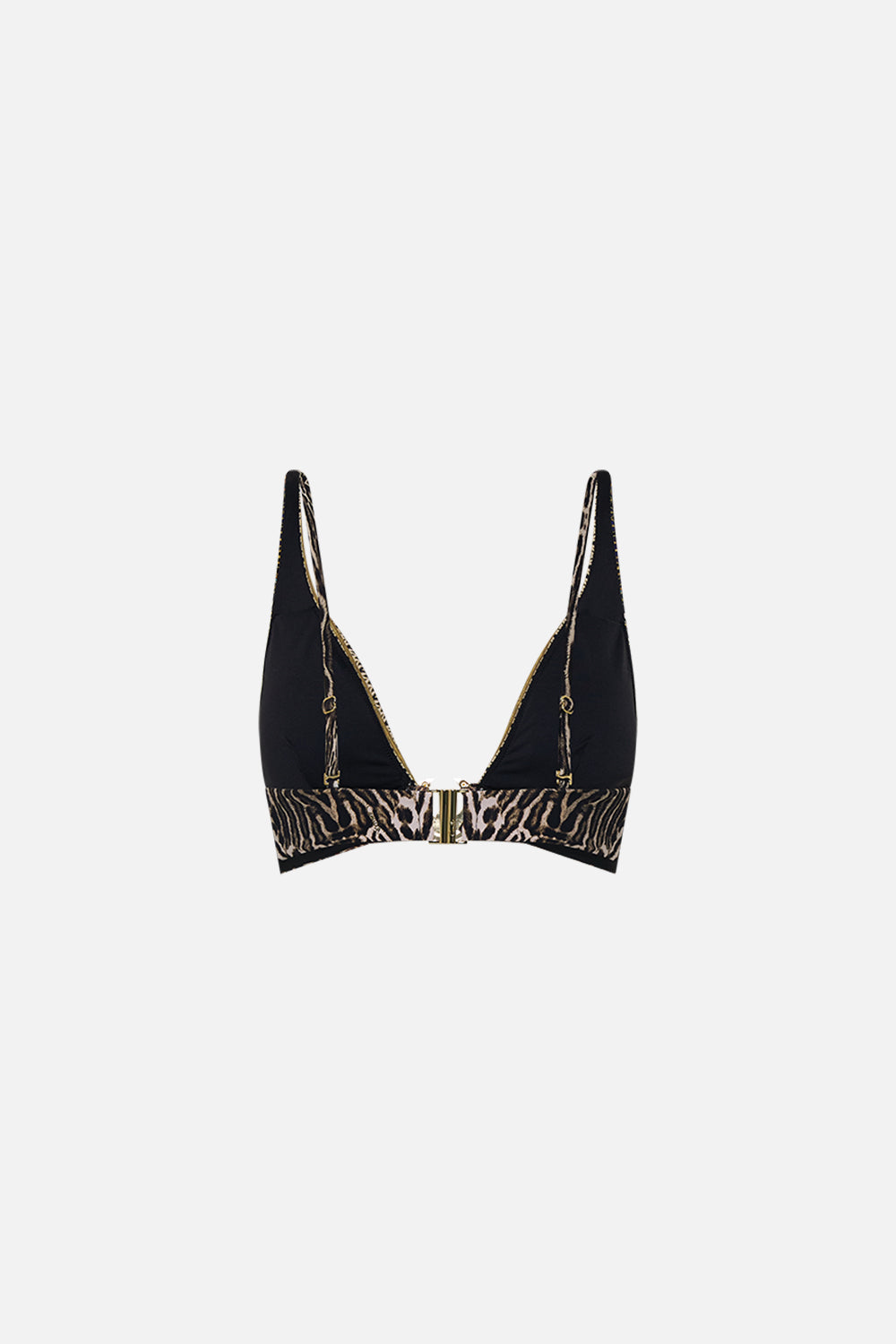 CAMILLA high tri bra with pleats and trim in Cat Worship print.