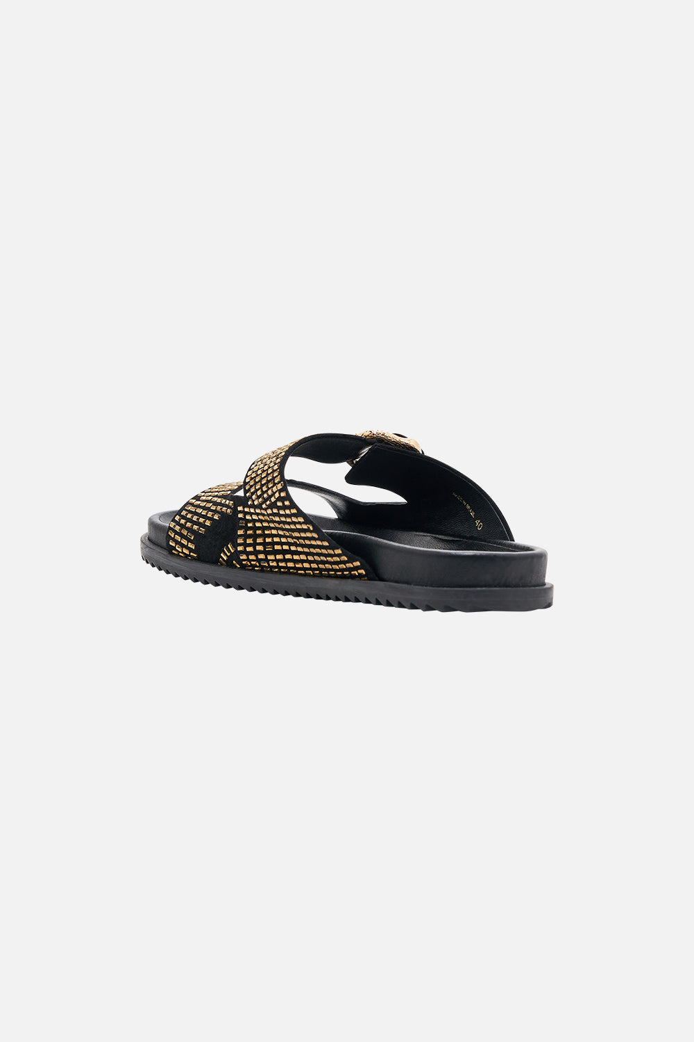 CAMILLA Alisa snake buckle sandal in Solid Black print