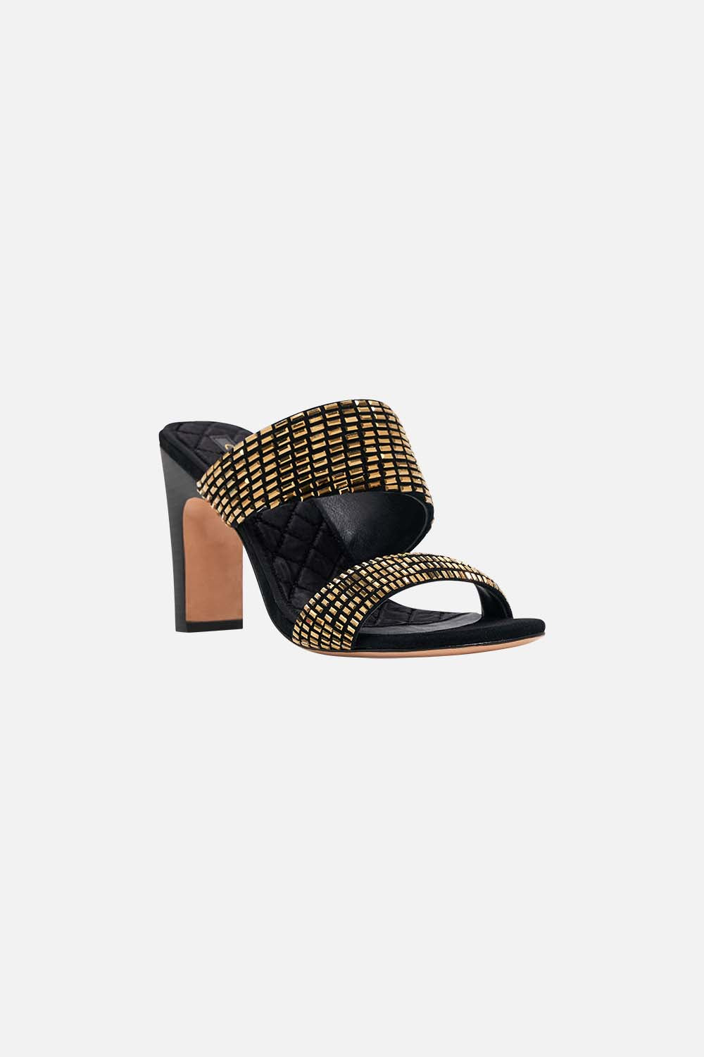 CAMILLA Sara snake block heel mule in Solid Black print